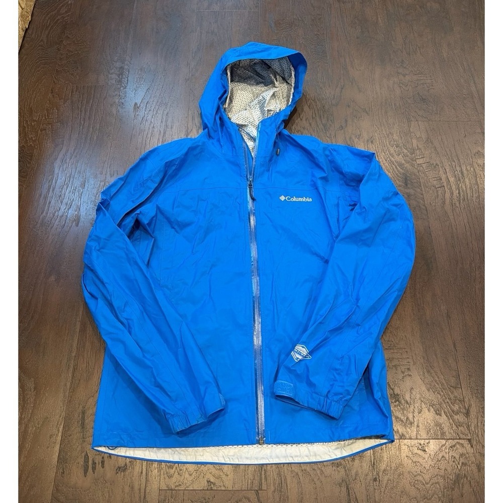 Columbia Omni-Tech Jacket Mens Medium‎ Blue Waterproof Hooded Packable